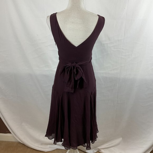 Ted Baker Dress 2 US 6 Dark Purple Sleeveless V-Neck Empire Tie Waist - Picture 7 of 12